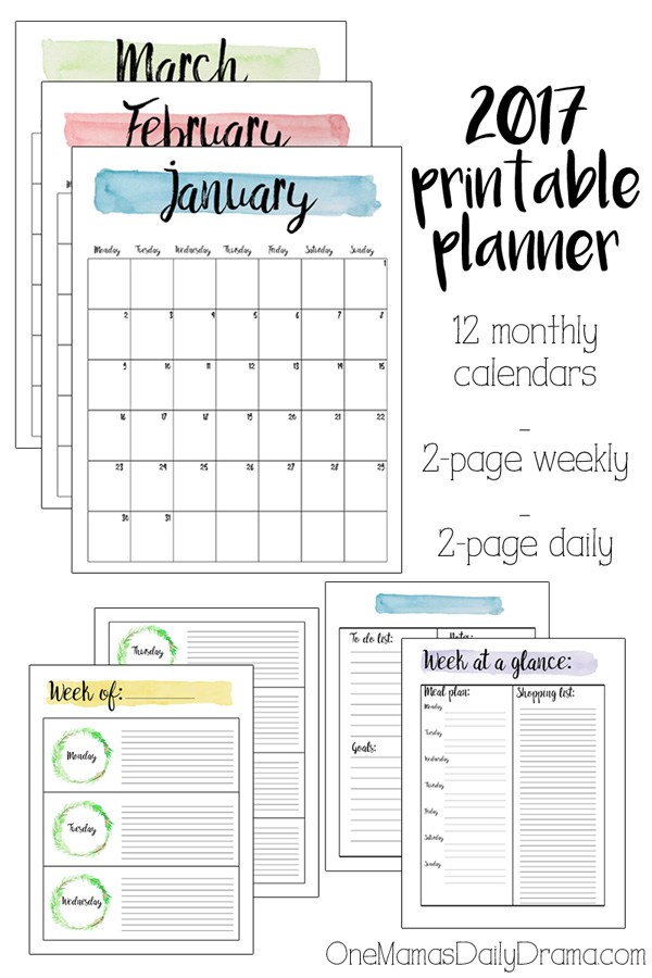 2017 printable planner by One Mama's Daily Drama