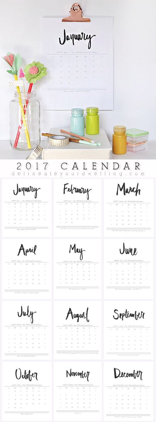 FREE 2017 Hand Lettered Calendar by Delineate Your Dwelling