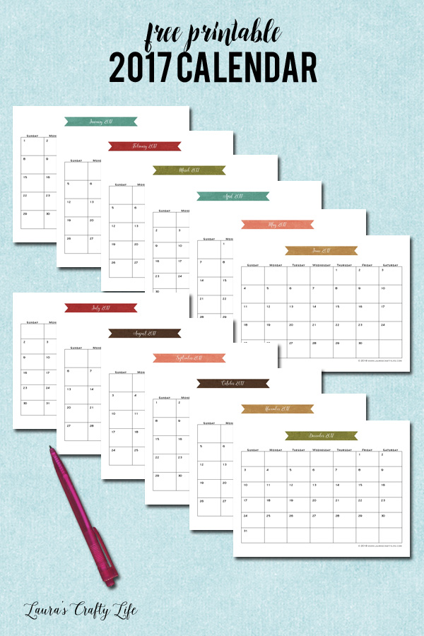 free printable 2017 calendar by Laura's Crazy Life