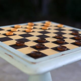 DecoArt table makeover into a checker board table