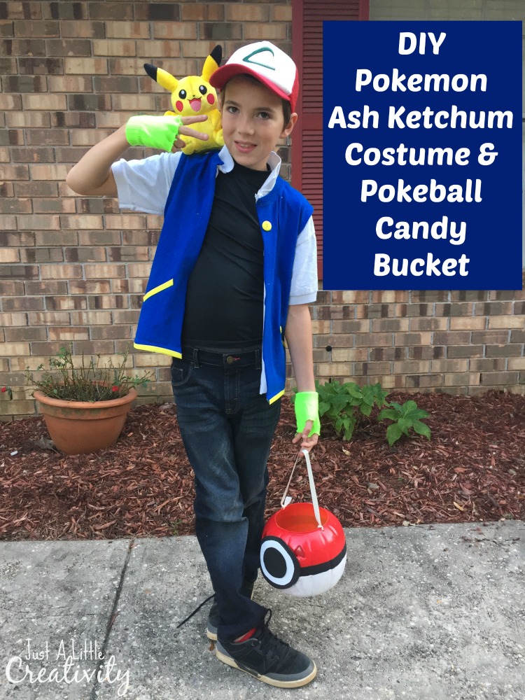 DIY Pokemon Ash Ketchum Costume & Pokeball Candy Bucket