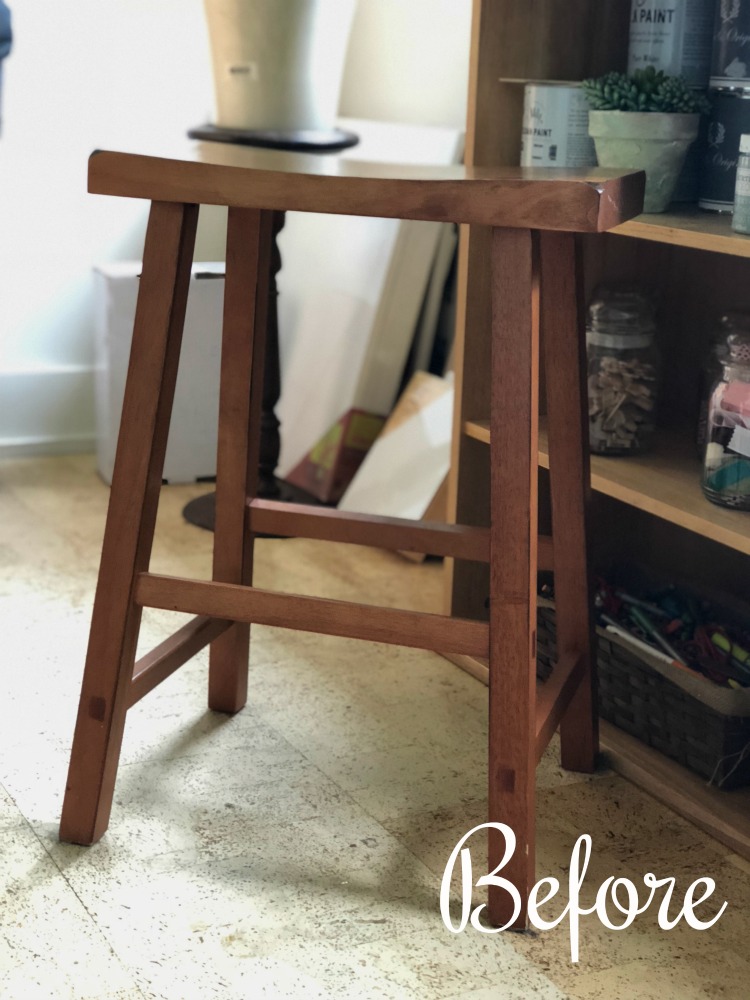 brown farmhouse stool before makeover