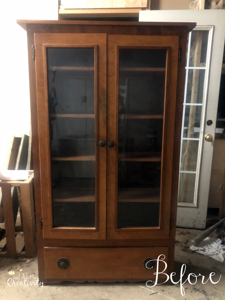 curio cabinet before farmhouse style makeover