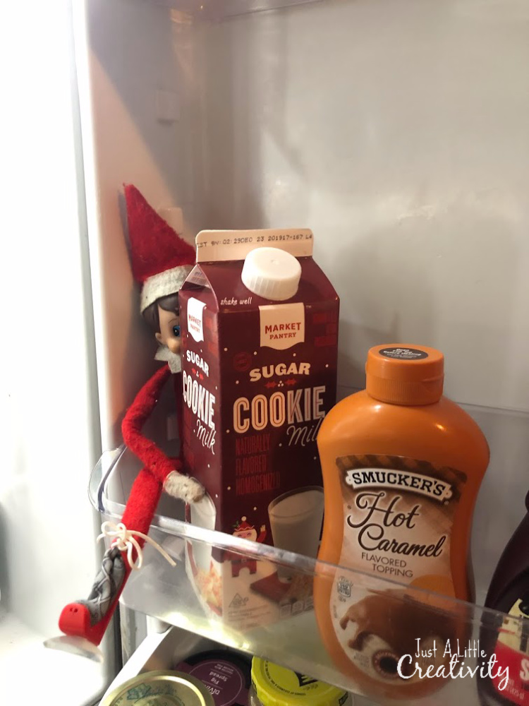 Easy elf on the shelf hiding place in the refrigerator