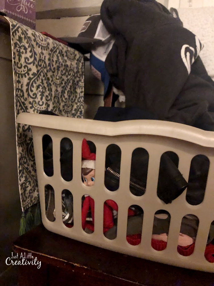 Laundry baskets are easy places to move the elf